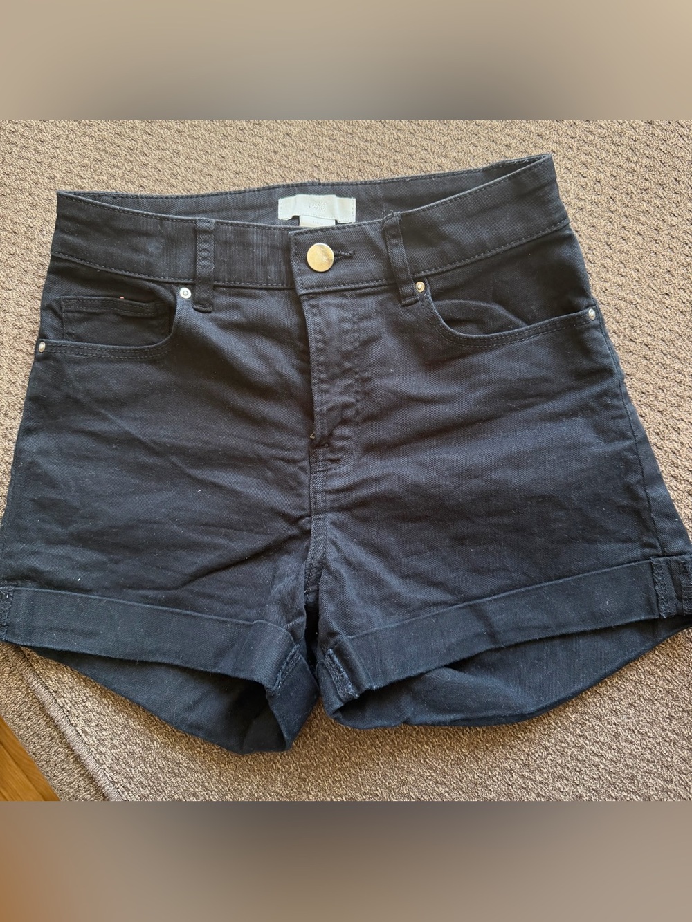 H&M Black High-Waist Cuffed Denim Shorts